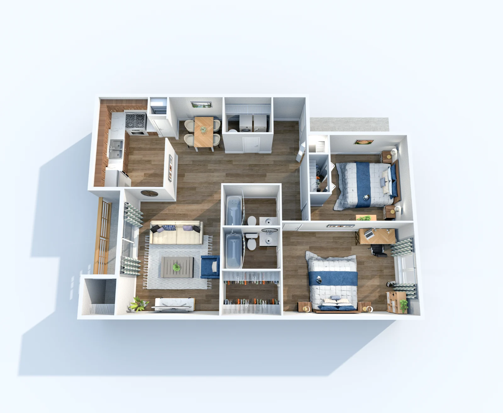 Miramar — floor plan, Plan B4 · 2 bed · 2 baths · 1,200 sq ft